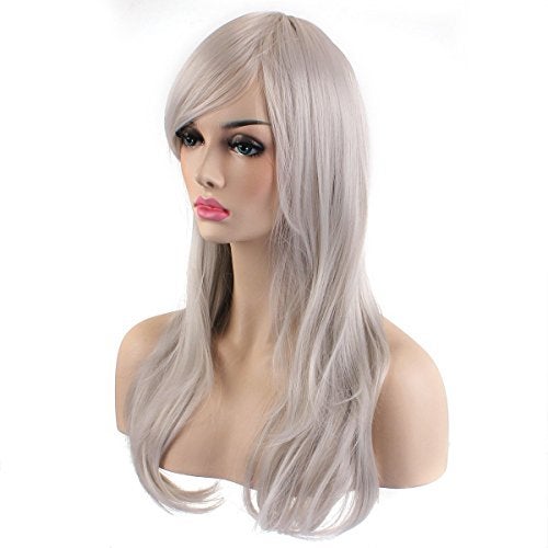 Akstore 28 inch Fashion Wigs Long Wavy Curly Hair Cosplay Wig (Light Grey) - Image 4