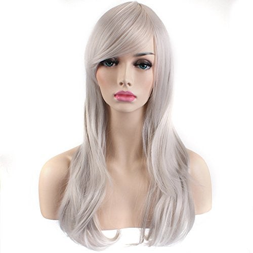 Akstore 28 inch Fashion Wigs Long Wavy Curly Hair Cosplay Wig (Light Grey) - Image 3
