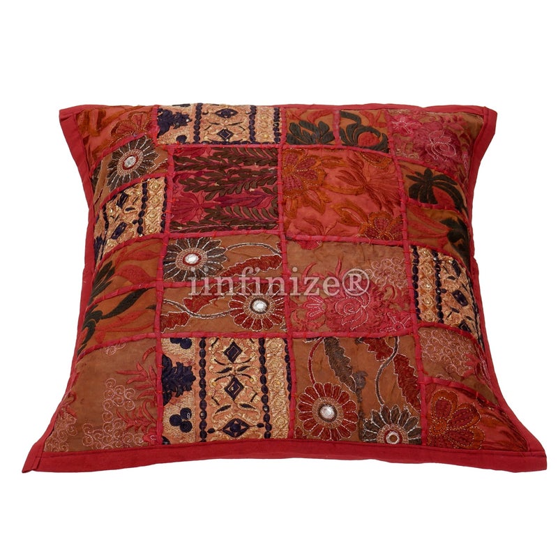 iinfinize Embroidery 16 Inch Patchwork Cushion Cover 2 Pcs Floral Design Hand Embroidery Pillow Cover Indoor Outdoor Décor - Image 4