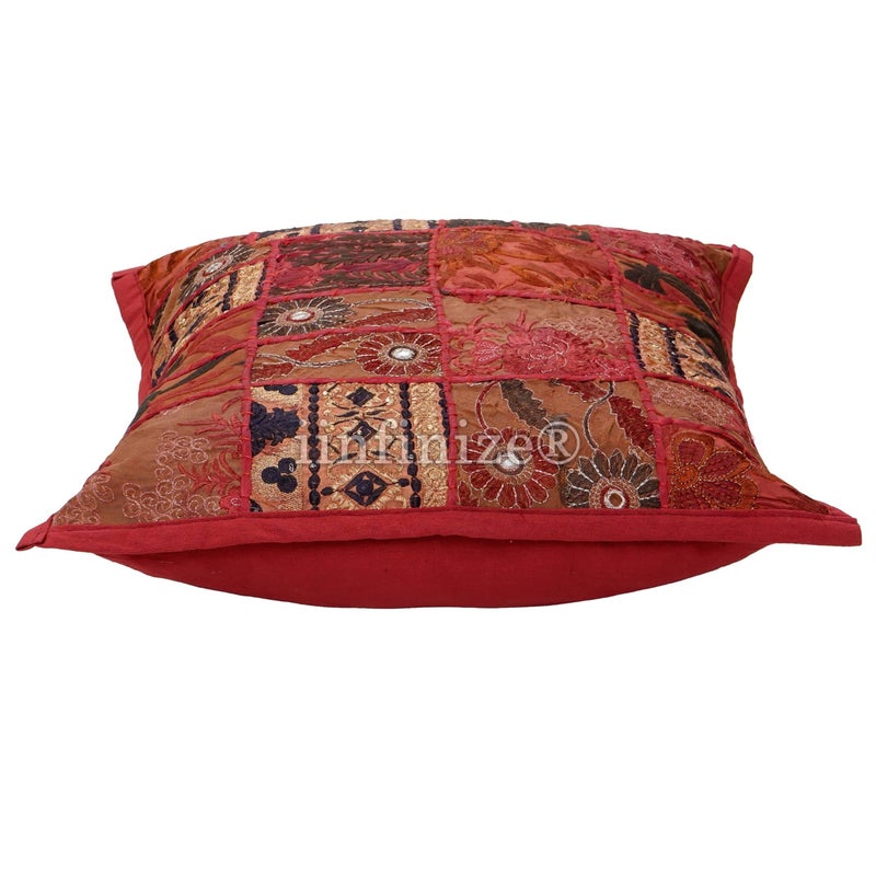 iinfinize Embroidery 16 Inch Patchwork Cushion Cover 2 Pcs Floral Design Hand Embroidery Pillow Cover Indoor Outdoor Décor - Image 3
