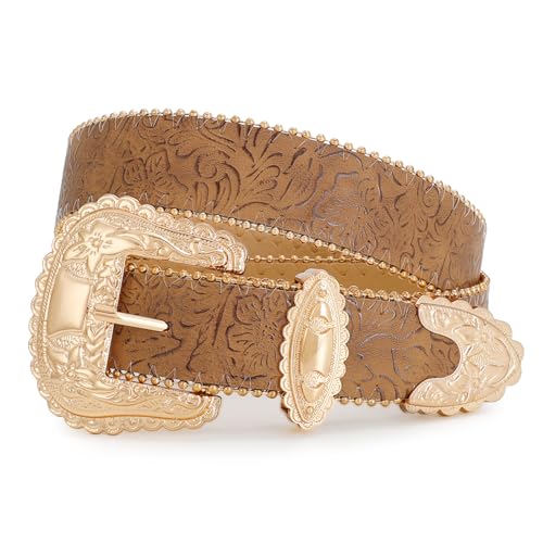 WOWOGO Floral Print Western Belts for Women Cowgirl Cowboy Country Leather Belt Fashion Vintage Belt for Jeans - Image 1