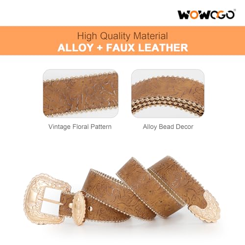 WOWOGO Floral Print Western Belts for Women Cowgirl Cowboy Country Leather Belt Fashion Vintage Belt for Jeans - Image 3