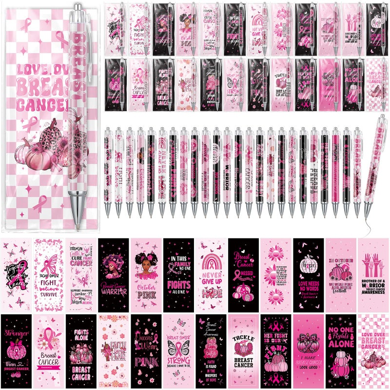 Sayglossy 48 Sets Breast Cancer Awareness Ballpoint Pen with Bookmark Pink Color Ribbon Gifts Breast Cancer Day Party Favors Inspirational Gifts for Black Women Survivor October Charity Supply - Image 2
