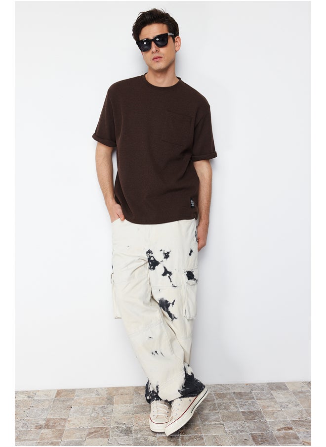 trendyol - Basic Brown Relaxed Textured Waffle Labeled T-Shirt with Pocket TMNSS23TS00077 - Image 1
