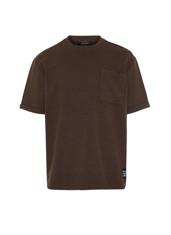 trendyol - Basic Brown Relaxed Textured Waffle Labeled T-Shirt with Pocket TMNSS23TS00077 - Image 1