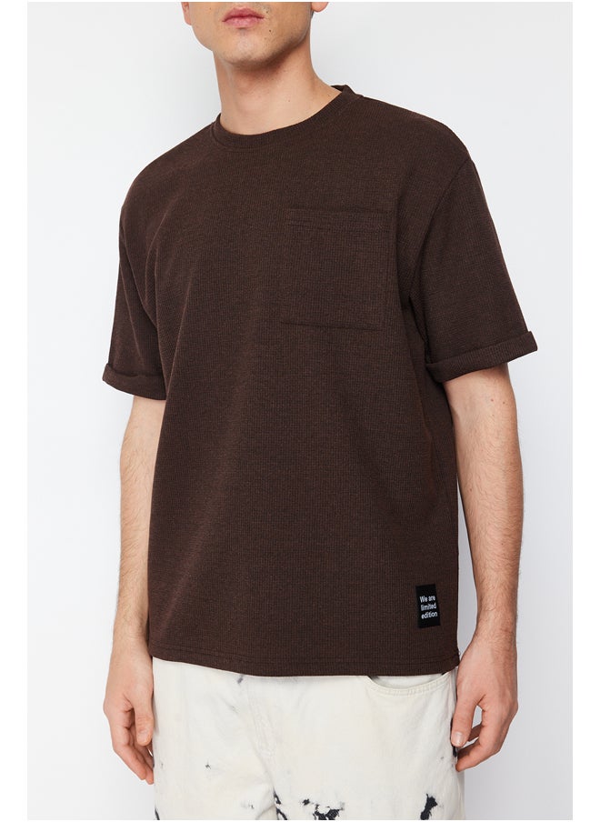 trendyol - Basic Brown Relaxed Textured Waffle Labeled T-Shirt with Pocket TMNSS23TS00077 - Image 1