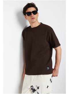 trendyol Basic Brown Relaxed Textured Waffle Labeled T-Shirt with Pocket TMNSS23TS00077  - Image 3