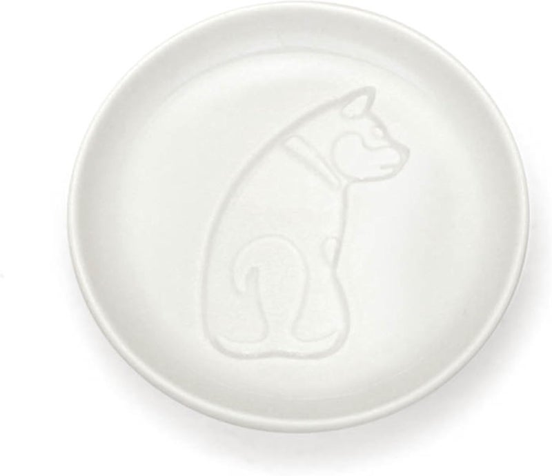 IPPINKA Hidden Sitting Dog Painting Relief Soy Sauce Dish  Porcelain Seasoning Saucer  Sushi Dipping Plate  White  35 x 35 in - Image 1