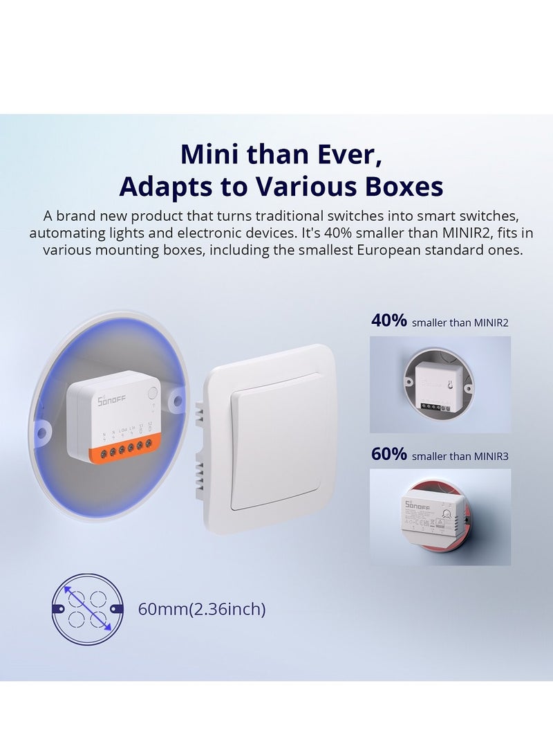 Mini R4 WiFi Switch Smart Switch Two-Way Switch Relay Disconnect Mode APP Control Mini Smart Switch Compatible with Alexa Google Home, 10A/2200W