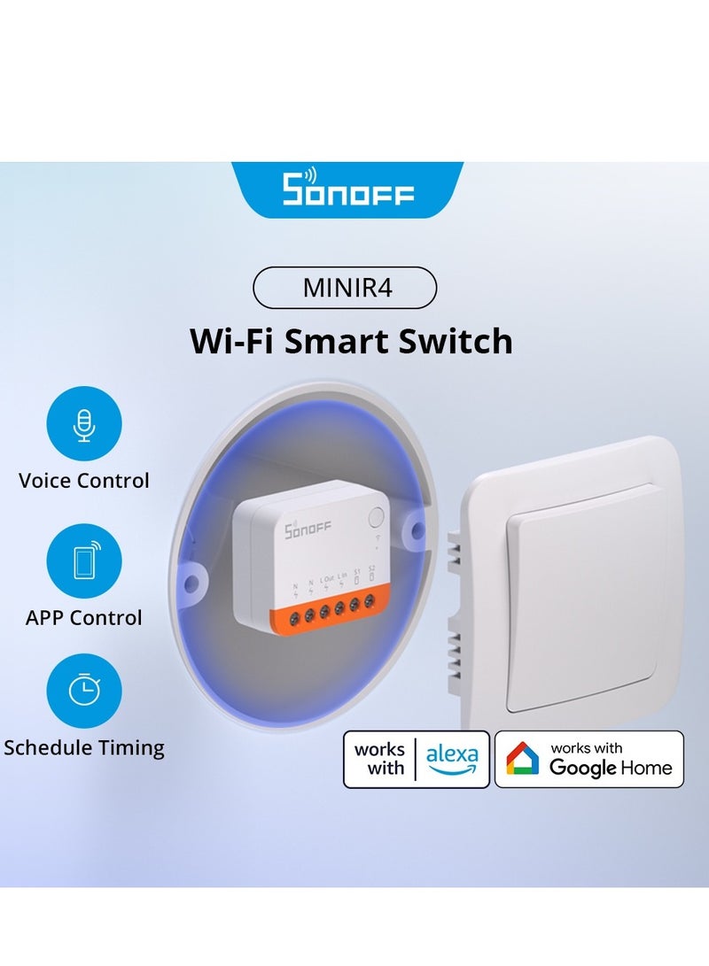 Mini R4 WiFi Switch Smart Switch Two-Way Switch Relay Disconnect Mode APP Control Mini Smart Switch Compatible with Alexa Google Home, 10A/2200W