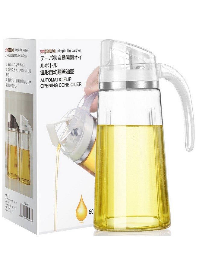 Marbrasse Auto Flip Leakproof Non-Drip Spout Non-Slip Handle Olive Oil Dispenser Bottle with Automatic Cap and Stopper , 20 oz (White) - Image 1