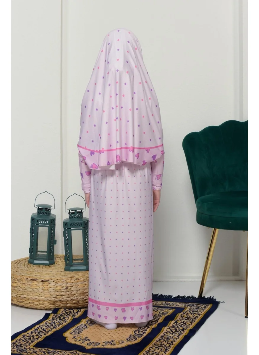 التوبة Children's Prayer Set Practical Two-Piece Patterned Sleeves Removable Headscarved Lycra Hijab Dress (6-12 Years) 901-0201