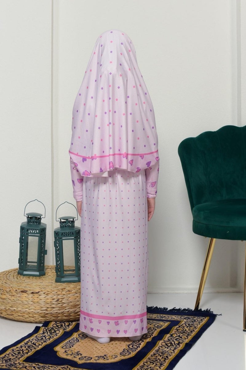 Altobeh Children's Prayer Set Practical Two-Piece Patterned Sleeves Removable Headscarved Lycra Hijab Dress (6-12 Years) 901-0201 - Image 3