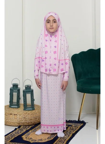 التوبة Children's Prayer Set Practical Two-Piece Patterned Sleeves Removable Headscarved Lycra Hijab Dress (6-12 Years) 901-0201