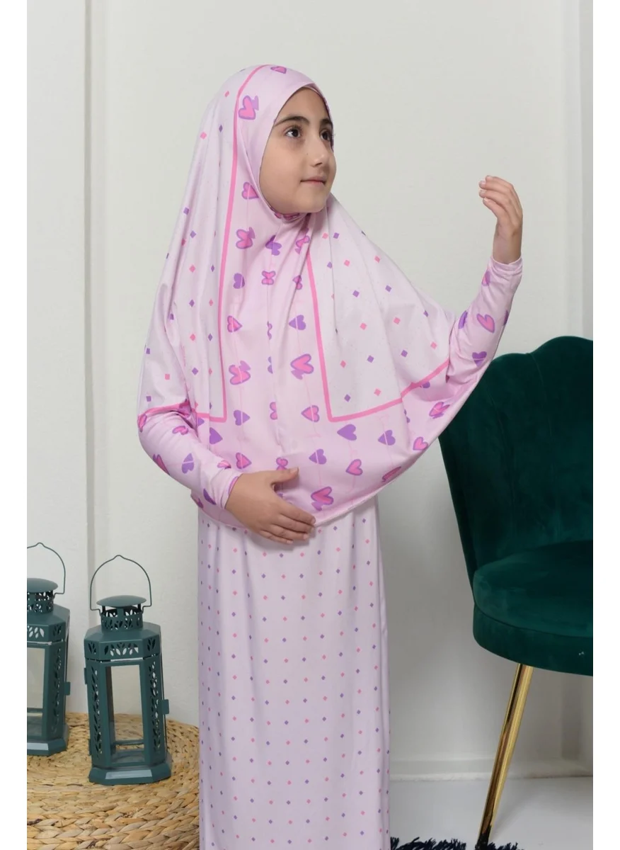 التوبة Children's Prayer Set Practical Two-Piece Patterned Sleeves Removable Headscarved Lycra Hijab Dress (6-12 Years) 901-0201