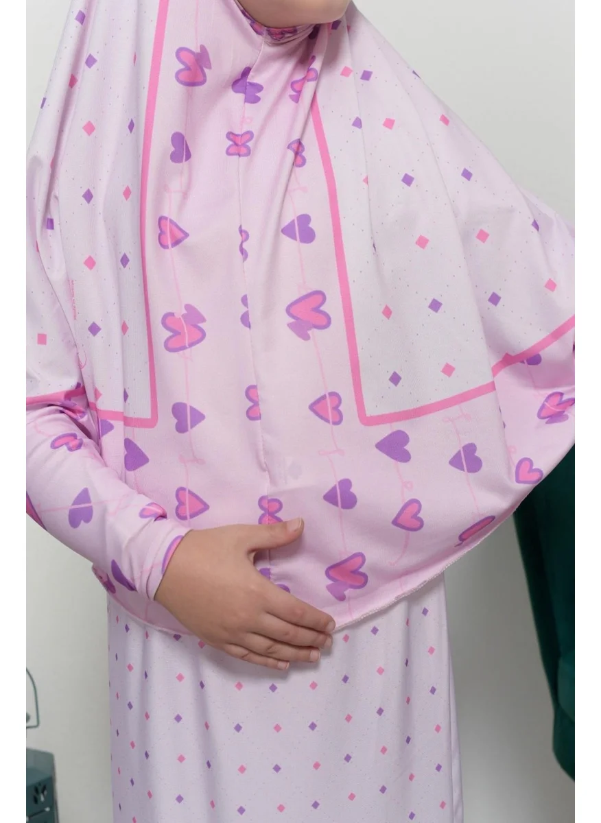 التوبة Children's Prayer Set Practical Two-Piece Patterned Sleeves Removable Headscarved Lycra Hijab Dress (6-12 Years) 901-0201