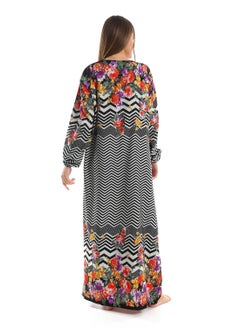 سيزار جلابية منقوش الوان متعددة بياقة دائرية  - Image 4