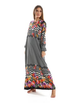 سيزار جلابية منقوش الوان متعددة بياقة دائرية  - Image 2