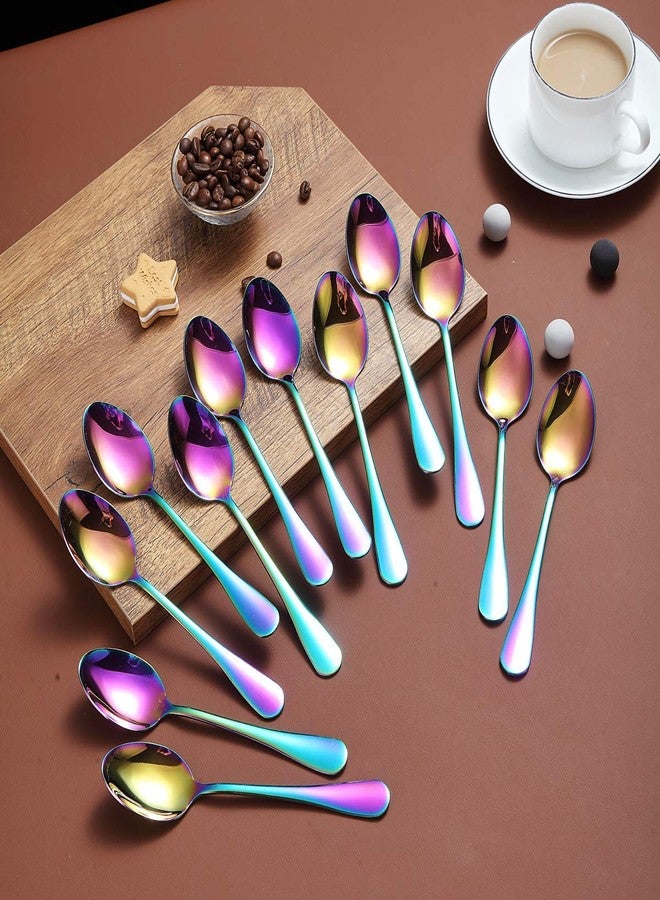 Berglander Rainbow Teaspoons 6.5" Set of 12, Berglander Stainless Steel Titanium Plating Shiny Mutil-Color Tea Spoons Silverware, Colorful Tea Spoon Small Dessert Spoon Teaspoon Easy To Clean Dishwasher Safe - Image 2