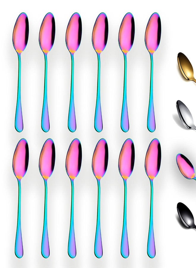 Berglander Rainbow Teaspoons 6.5" Set of 12, Berglander Stainless Steel Titanium Plating Shiny Mutil-Color Tea Spoons Silverware, Colorful Tea Spoon Small Dessert Spoon Teaspoon Easy To Clean Dishwasher Safe - Image 1