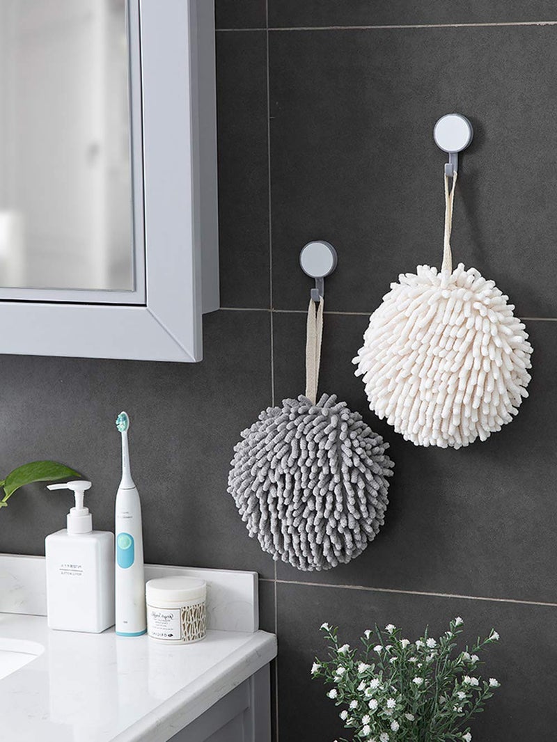 Spaceshoop MAYITBE Soft Absorbent Chenille Hand Towels, Decorative Hanging Fuzzy Towels Ball, Thick Drying Cloth Hand Towel for Home Kitchen & Bathroom (Grey*2) - Image 3