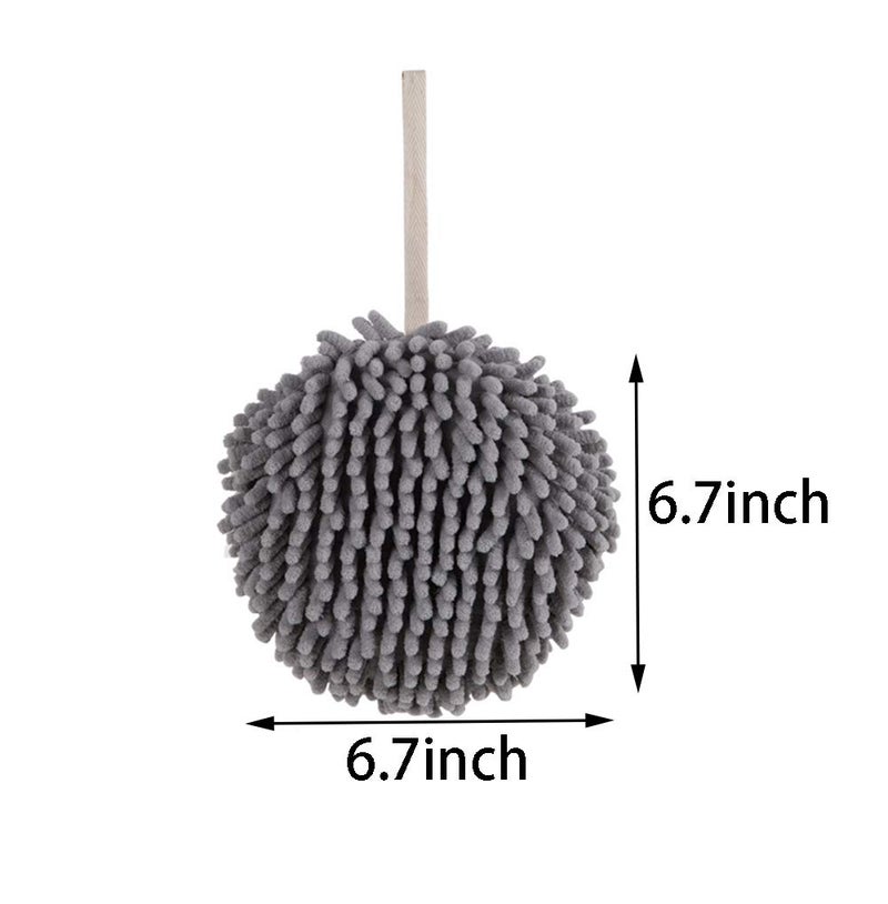 Spaceshoop MAYITBE Soft Absorbent Chenille Hand Towels, Decorative Hanging Fuzzy Towels Ball, Thick Drying Cloth Hand Towel for Home Kitchen & Bathroom (Grey*2) - Image 5