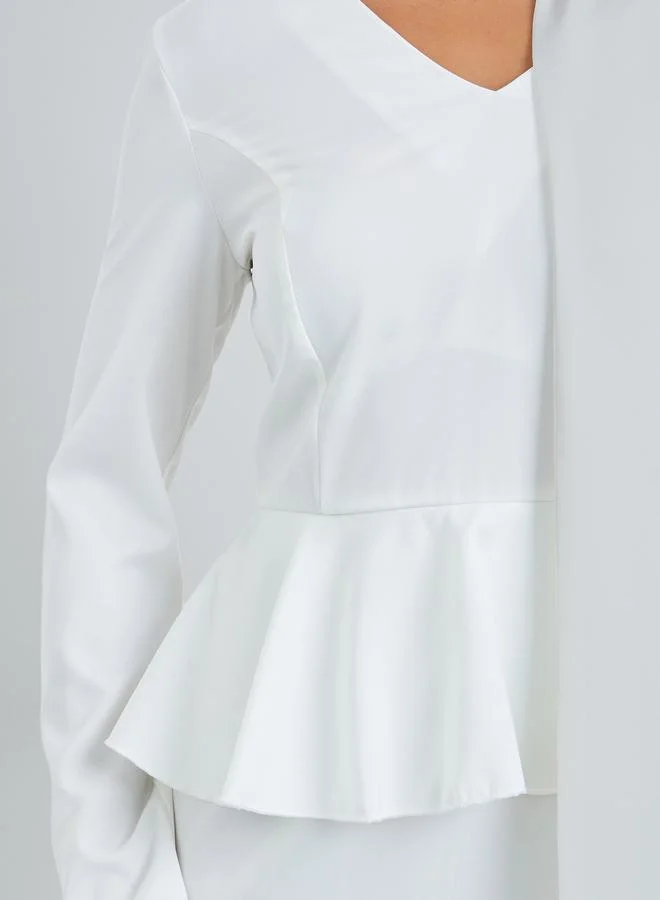 Styli white White Peplum Ruffle Maxi Dress with Tie-Neck for Women | Best Price UAE