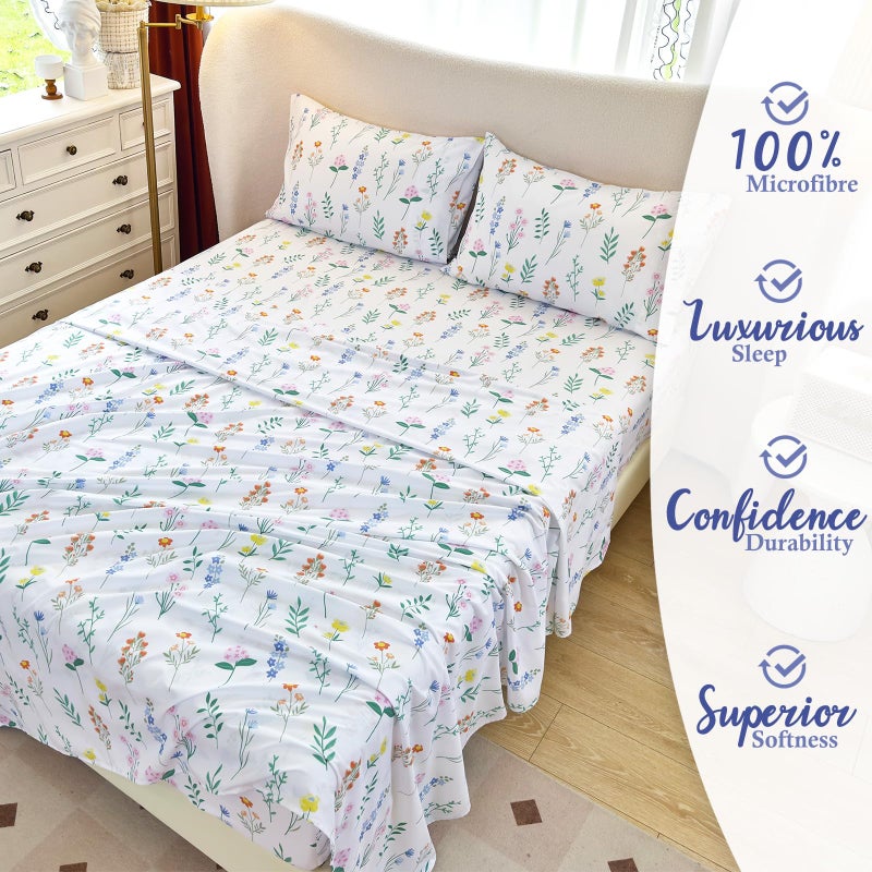 MICORAL صفائح حجم كينج الدقيقة مجموعة صفائح سرير مطبوعة من 4 قطع 16 "" Deep Pocket Ultra Soft & Cooling Sheet Oeko-Tex معتمدة من الأزهار الخضراء - Image 4