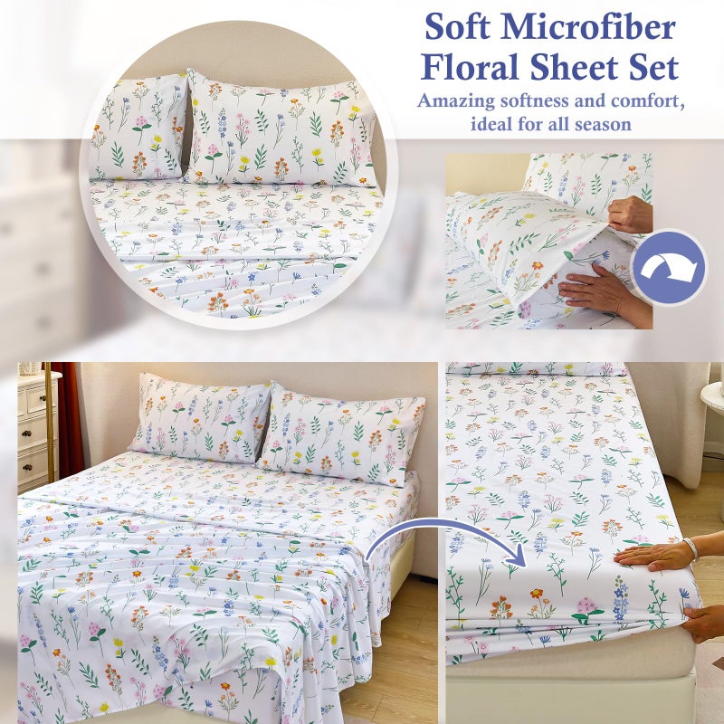 MICORAL صفائح حجم كينج الدقيقة مجموعة صفائح سرير مطبوعة من 4 قطع 16 "" Deep Pocket Ultra Soft & Cooling Sheet Oeko-Tex معتمدة من الأزهار الخضراء - Image 5