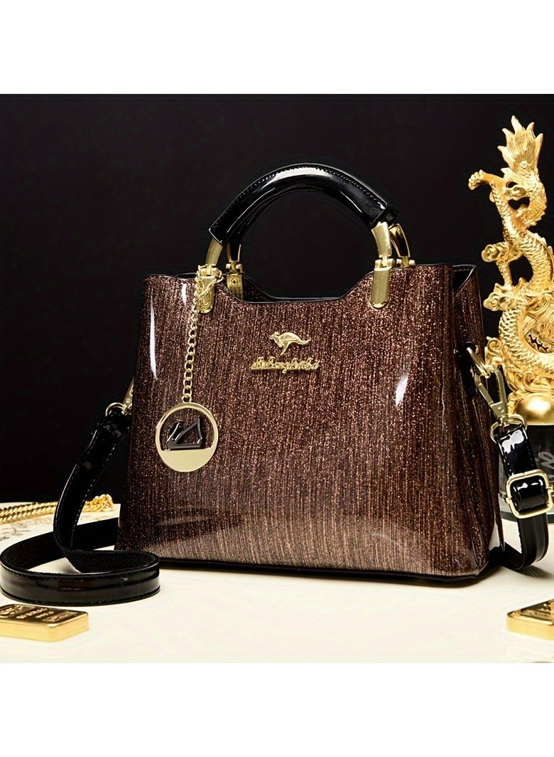 AROAQ Luxury Women's Top-Handle Bag Patent Leather Shoulder Handbag with Zipper Closure and Polyester Lining  - Image 1
