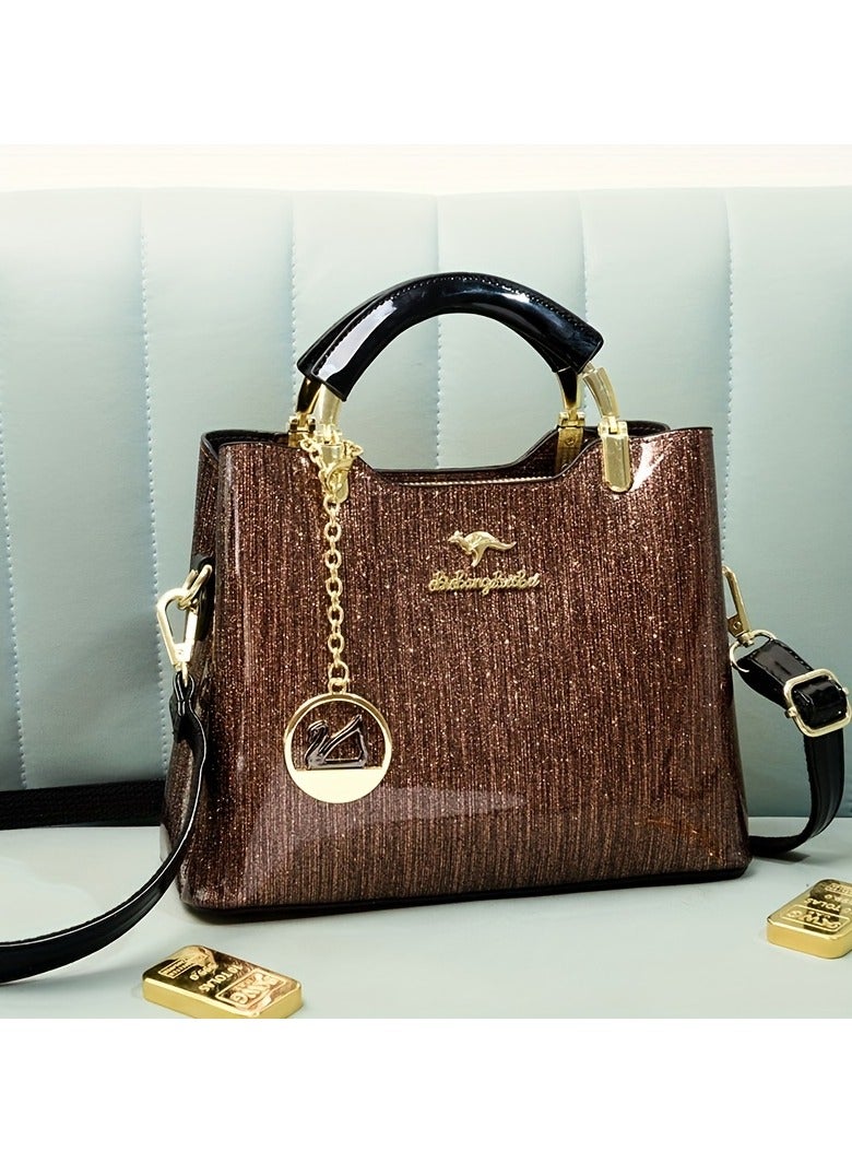 AROAQ Luxury Women's Top-Handle Bag Patent Leather Shoulder Handbag with Zipper Closure and Polyester Lining  - Image 2