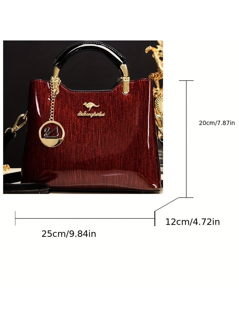 AROAQ Luxury Women's Top-Handle Bag Patent Leather Shoulder Handbag with Zipper Closure and Polyester Lining  - Image 4