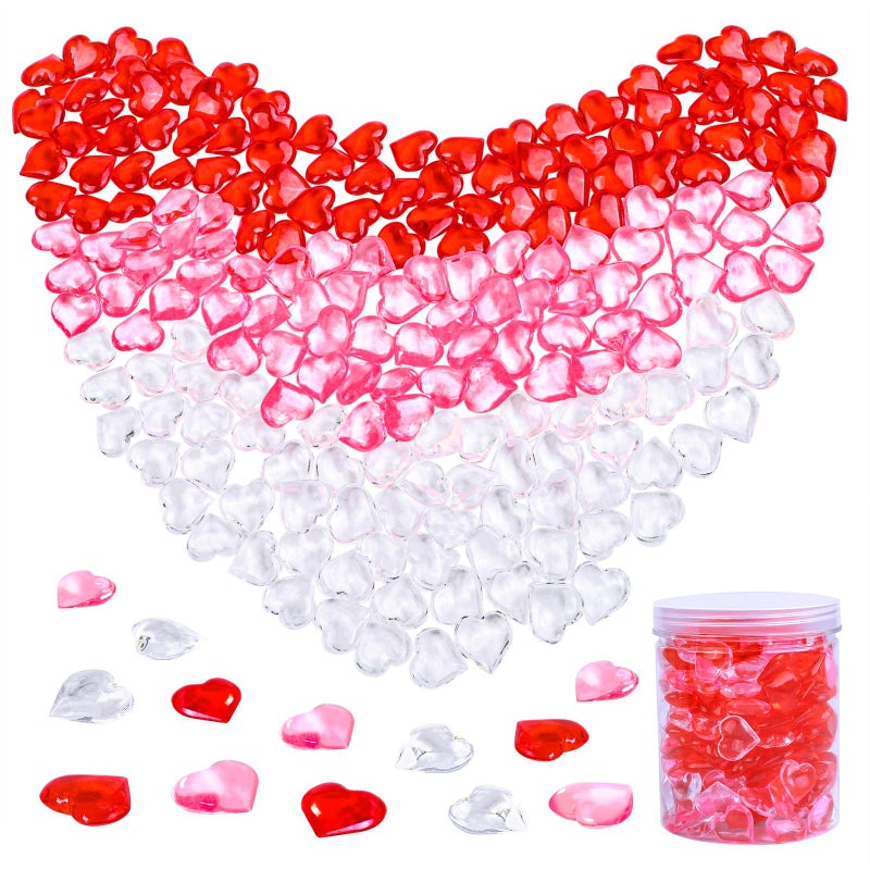 URATOT 240 Pieces Red White Pink Acrylic Heart Gems 1 LB Valentine's Day Decoration Party Table Scatter Decorations with Round Box for Vase Fillers, Valentine's Day, Wedding and Home Decorations - Image 1