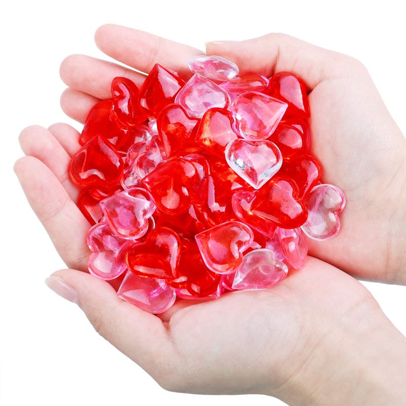 URATOT 240 Pieces Red White Pink Acrylic Heart Gems 1 LB Valentine's Day Decoration Party Table Scatter Decorations with Round Box for Vase Fillers, Valentine's Day, Wedding and Home Decorations - Image 3