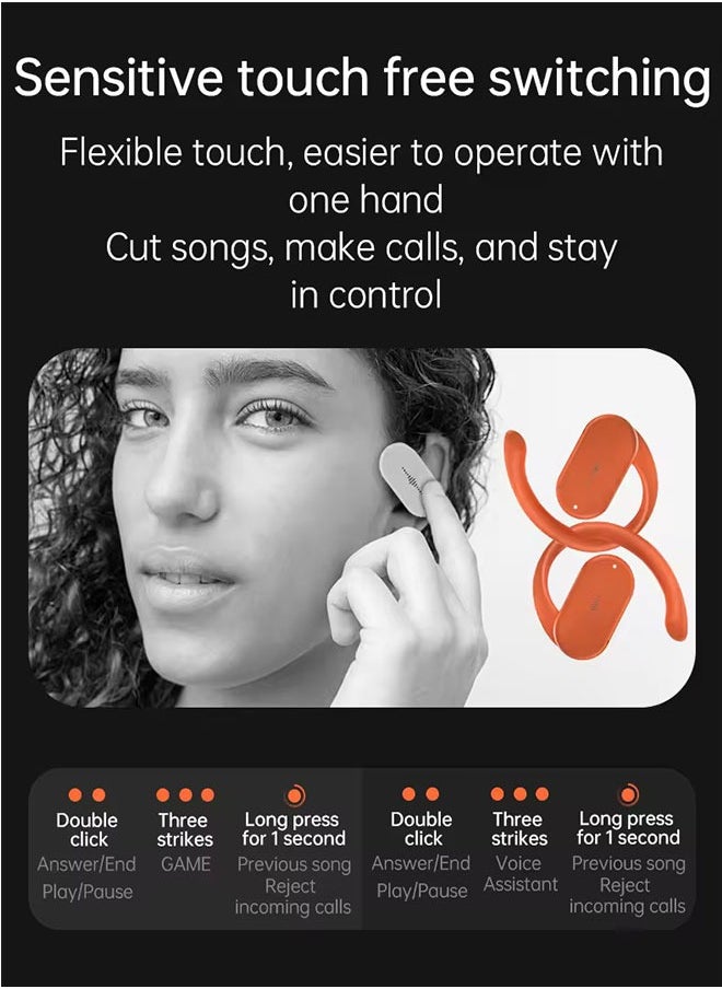 aigo Open Wireless Bluetooth 5.3 Chip, Air Conduction With ENC Noise Cancelling Microphone, Sports Headset With Earhook, Compatible With IPhone And Android, Orange  - Image 3