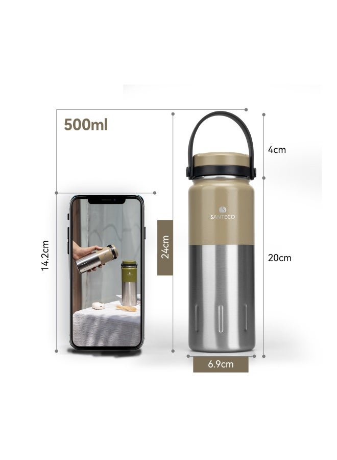 Santeco Insulated Water Bottle, Stylish Design For Students, Portable Stainless Steel Long-lasting Insulation Travel Mug, Charcoal Black Color - Image 2