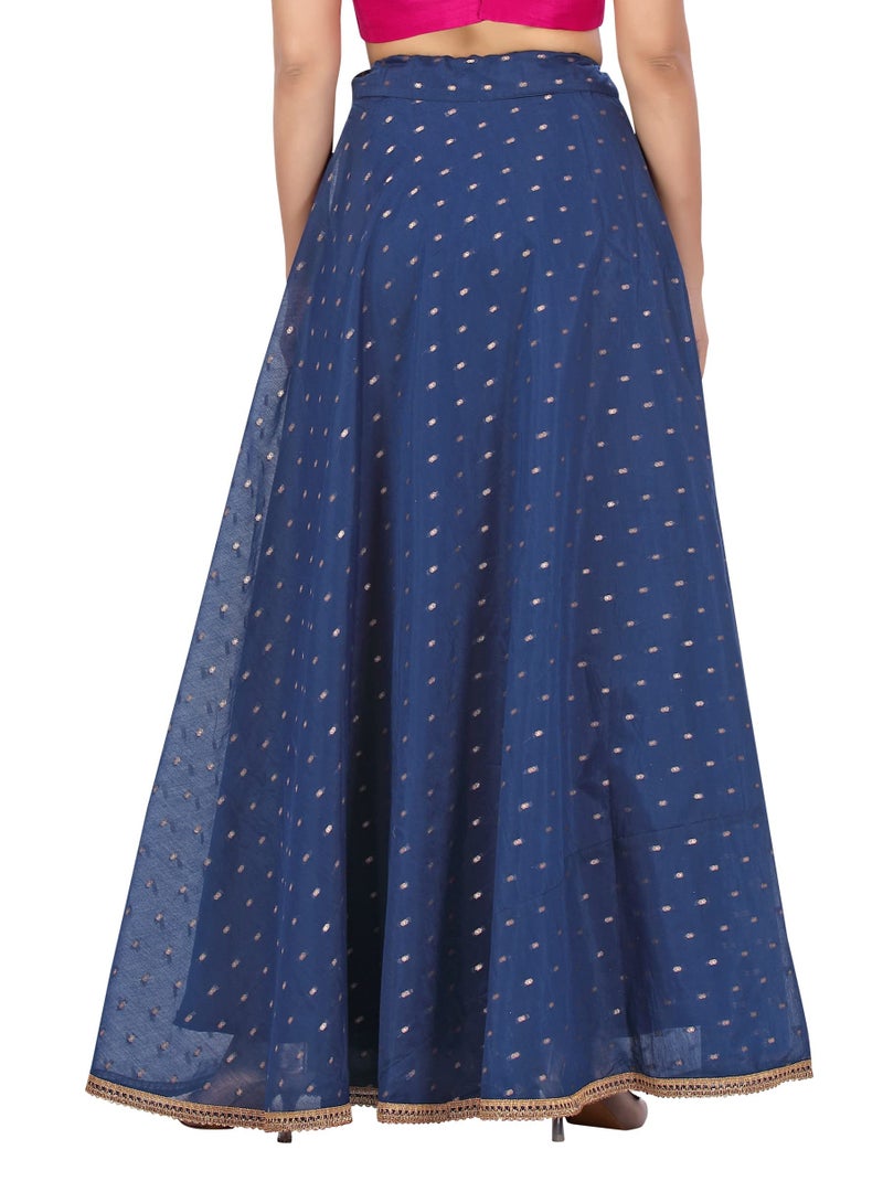 Studio Shringaar Women's Readymade Polyester Chanderi Silk Maxi Skirt Lahenga (Xl Size, Navy Blue) - Image 2