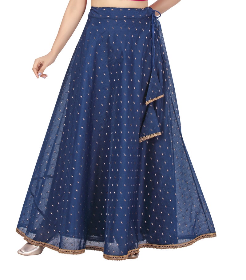 Studio Shringaar Women's Readymade Polyester Chanderi Silk Maxi Skirt Lahenga (Xl Size, Navy Blue) - Image 1