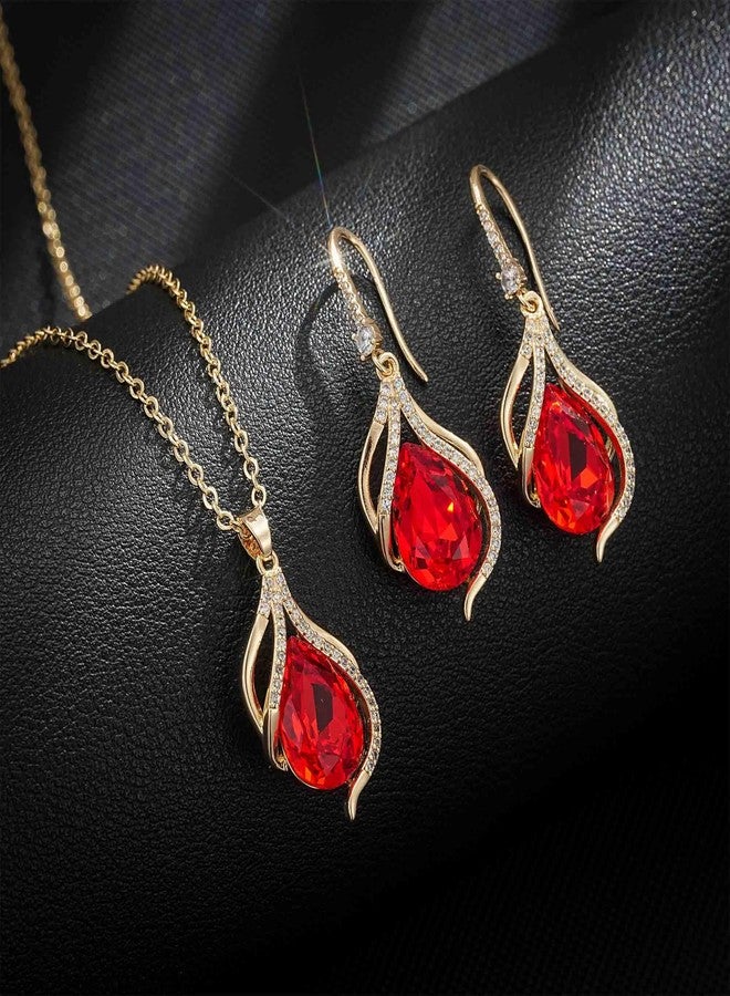 إيفيفك طقم مجوهرات نسائي من إيفيفيك، يتألف من قلادة وأقراط بتصميم دمعة مجوفة ملتوية مرصعة بكريستالات نمساوية، مطلية بالذهب عيار 14 قيراط، بتصميم هالة متدلية، مضاد للحساسية (أحمر). - Image 3