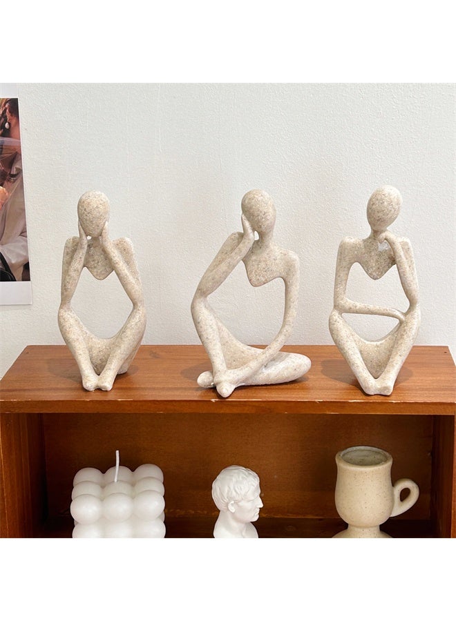 HOMESTAR 3 Pcs Thinker Statues and Sculptures,  Abstract Style Sculptures, Housewarming Gifts, Housewarming Decorations, Living Room Dining Desk Decorations, Sandstone - Image 3
