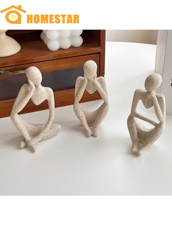 HOMESTAR 3 Pcs Thinker Statues and Sculptures,  Abstract Style Sculptures, Housewarming Gifts, Housewarming Decorations, Living Room Dining Desk Decorations, Sandstone - Image 1