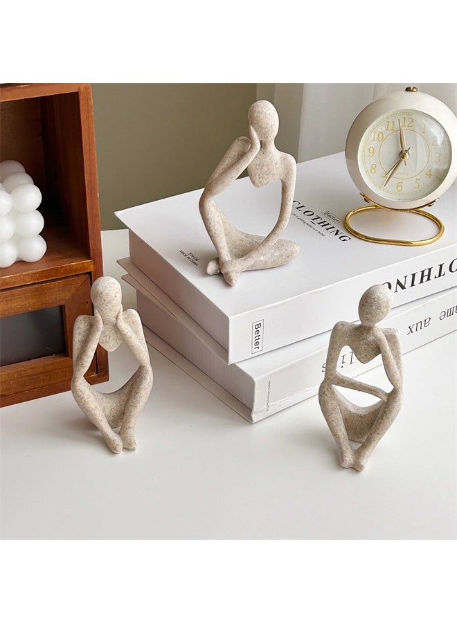 HOMESTAR 3 Pcs Thinker Statues and Sculptures,  Abstract Style Sculptures, Housewarming Gifts, Housewarming Decorations, Living Room Dining Desk Decorations, Sandstone - Image 2