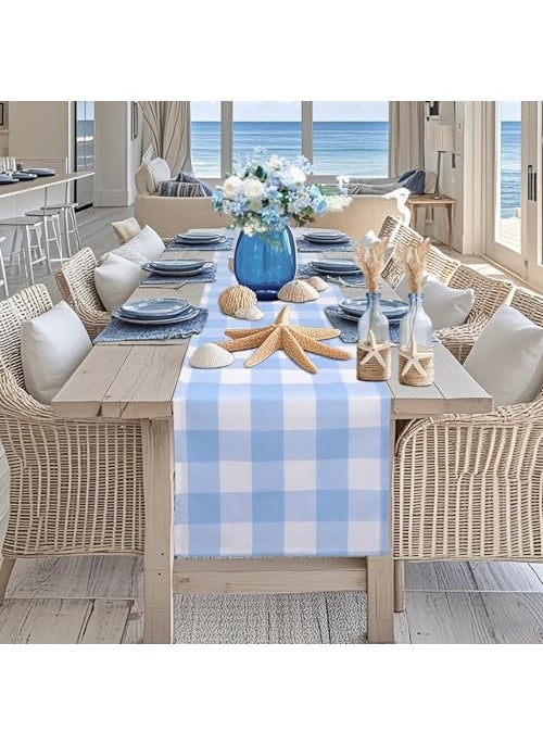 yuboo yuboo Light Blue Gingham Table Runner Spring Blue and White Buffalo Plaid Check Table Cloth 72 inches Long Summer Coastal Table Decor Party Supplies Farmhouse Baby Shower Birthday Decorations 