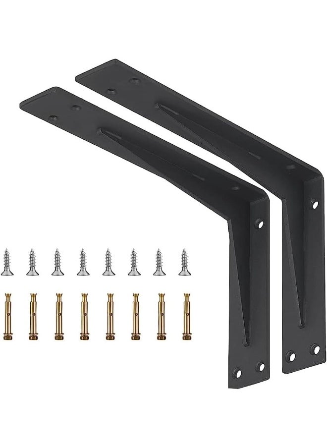 Rubik Shelf Brackets 9.5 inch - 2pcs Wall Mounted Triangle Heavy Duty Corner Brace Joint Right Angle L Bracket for DIY Table Bench Countertop - Black  - Image 1