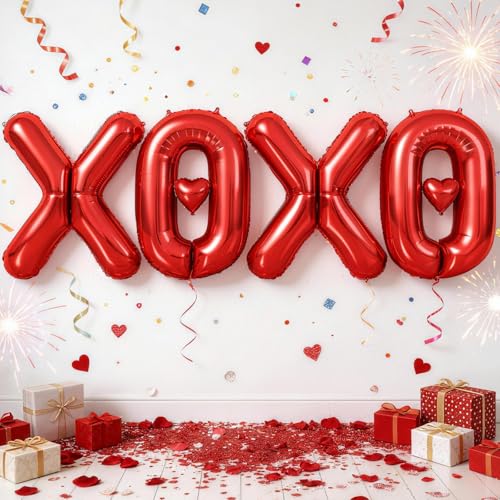 Togvu 40 Inch Large Red XOXO Balloons XOXO Letters Foil Balloons with Red Heart Foil Balloons for Valentines Day Galentines Bridal Shower Wedding Bachelorette Romantic Special Night Party Decorations - Image 1