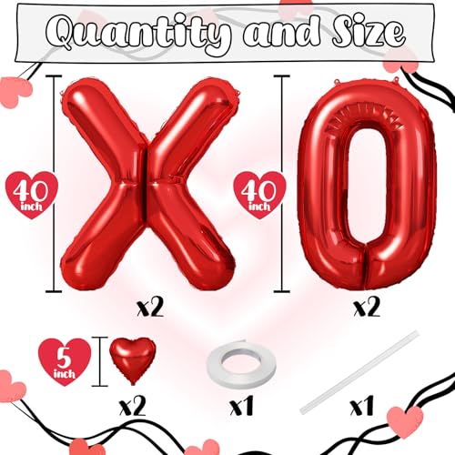 Togvu 40 Inch Large Red XOXO Balloons XOXO Letters Foil Balloons with Red Heart Foil Balloons for Valentines Day Galentines Bridal Shower Wedding Bachelorette Romantic Special Night Party Decorations - Image 5