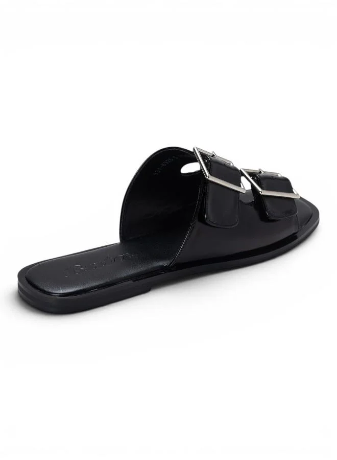 Bata Black Buckle Detail Flat Slide Sandals for Women | Best Price UAE