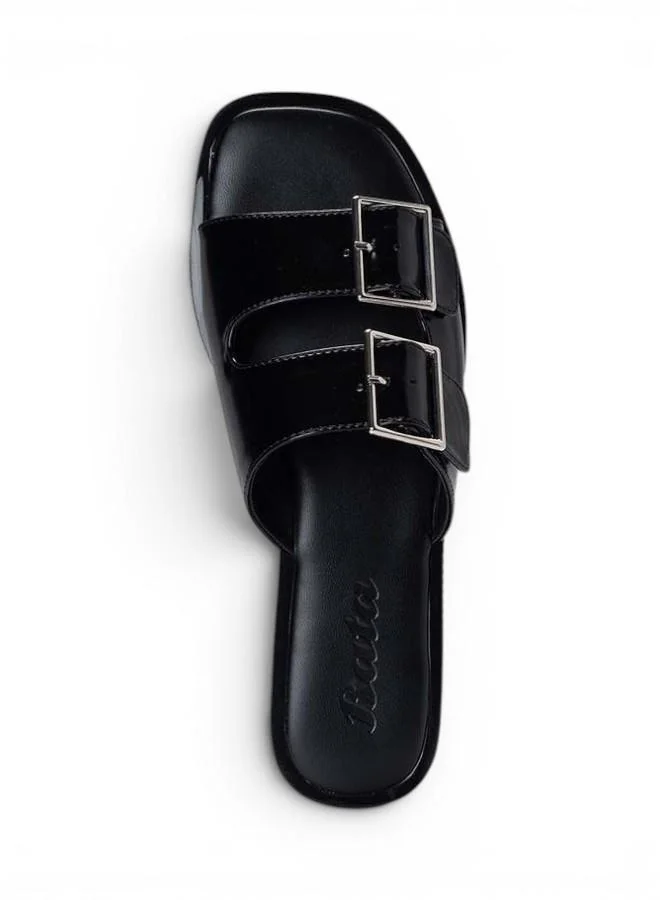 Bata Black Buckle Detail Flat Slide Sandals for Women | Best Price UAE