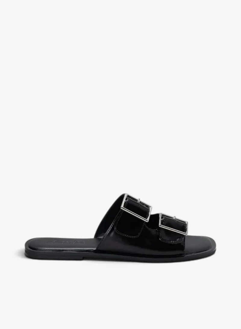 Buckle Detail Flat Slide Sandals