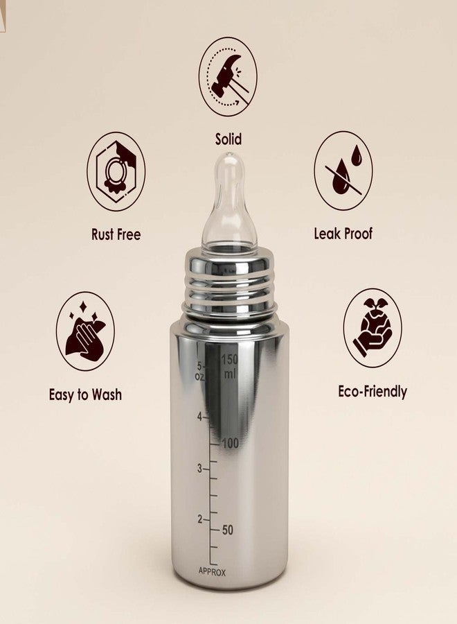 BabyMoo Baby Steel Feeding Bottle 150ml | Baby Milk Bottle with Advanced Anti Colic Valve, BPA Free, Soft Silicone Teat, Wide Neck for Babies/Infants/Newborns of 0-12 Months - Image 4